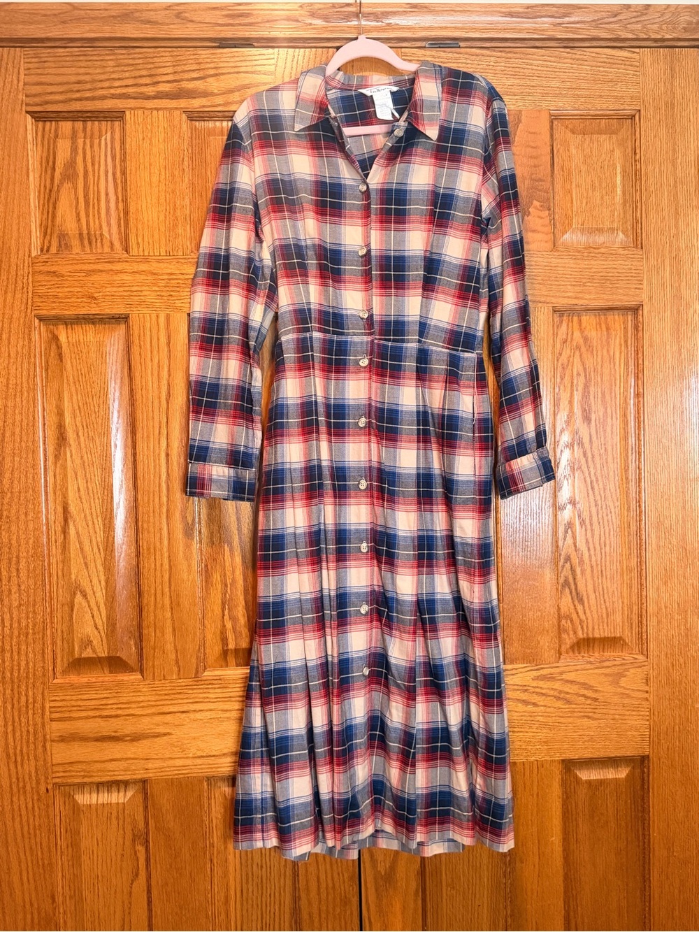 Talbots Plaid Button-Front Maxi Dress in Red, Navy & Cream - Vintage
